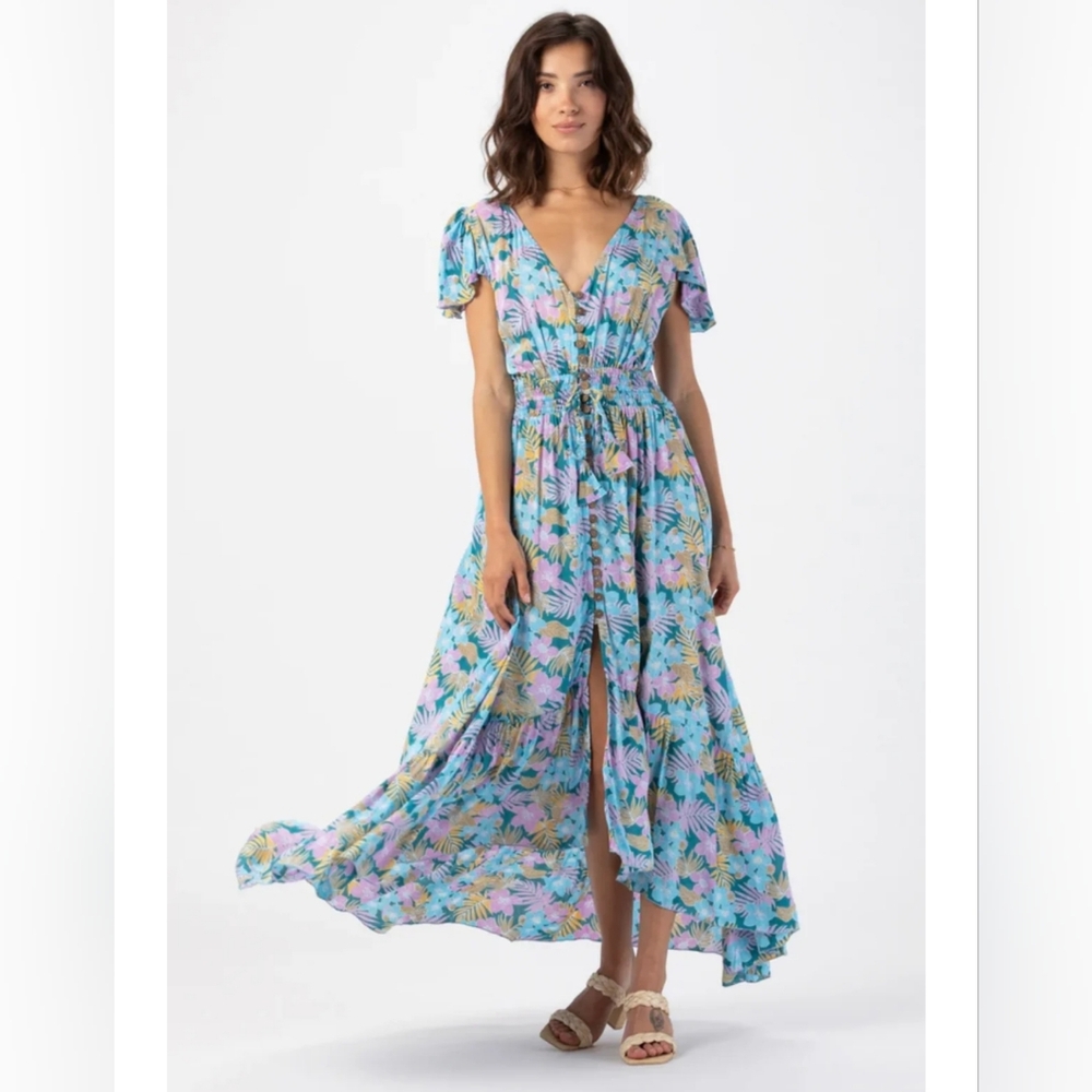Tiare Hawaii New Moon Maxi Dress Floral Open Back Anthropologie One‎ Size/Medium